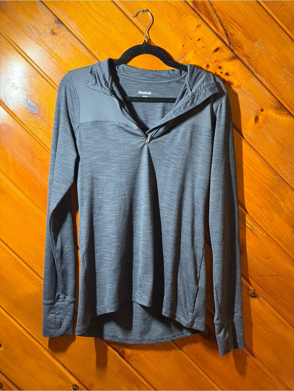 Reebok Gray Half-Zip Hooded Long-Sleeve Pullover